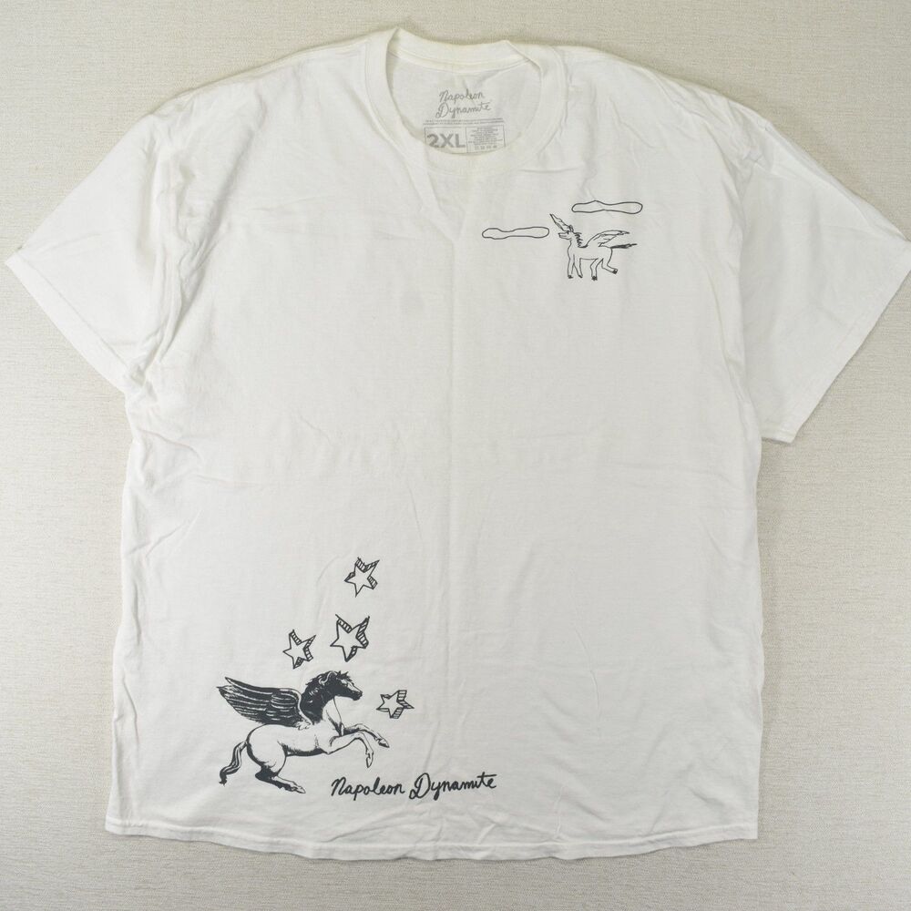 Napoleon Dynamite White Graphic T Shirt Mens 2XL Loot Crate Pegasus Unicorn Tee